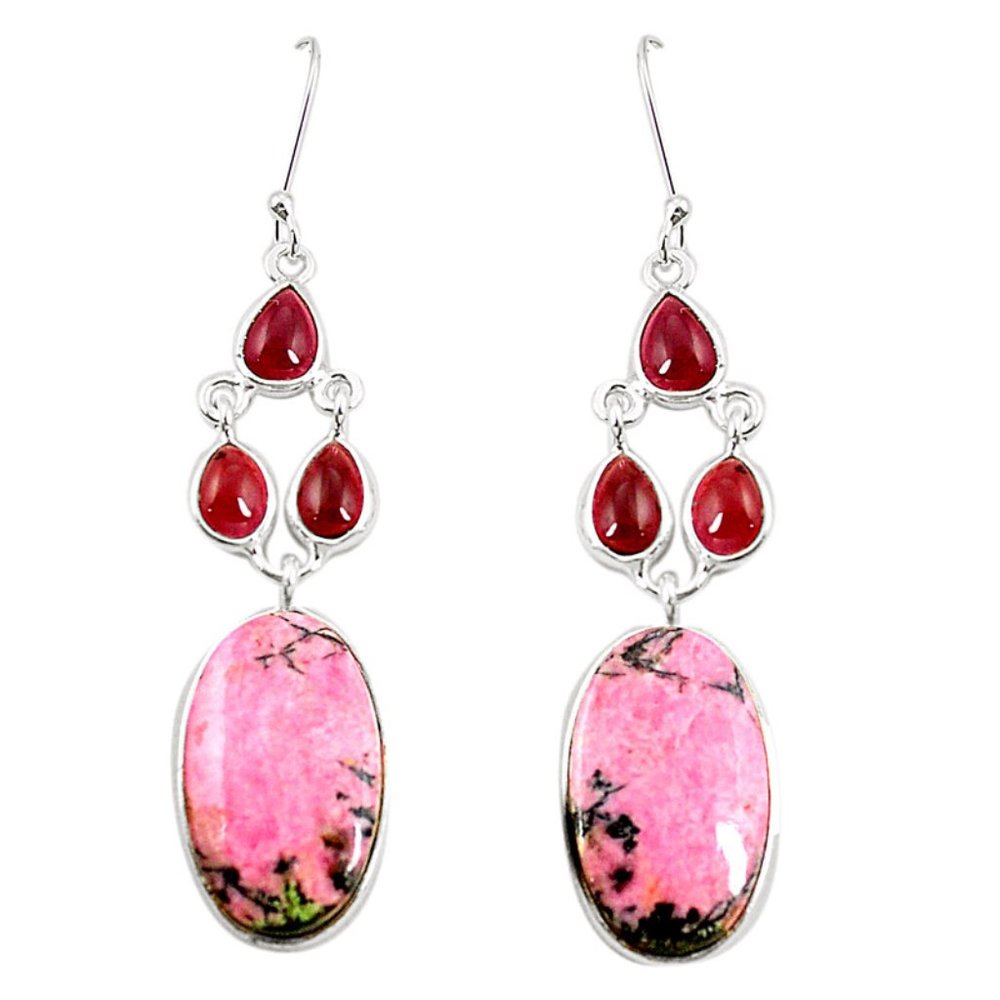 Rhodonite in Black Manganese Garnet Fancy Earrings - SOLD OUT